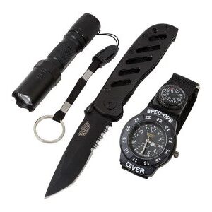 Uzi Special Forces Set - Kniv - Ficklampa - Klocka